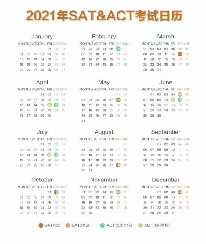 2021年SAT和ACT考試時間表